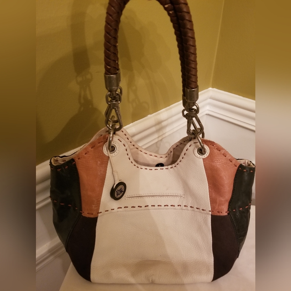 The Sak Bag Genuine Leather Colorblock Tote Purse Detailed Stitching